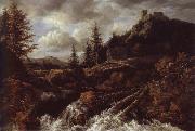 Jacob van Ruisdael Waterfall in a Mountainous Landscape with a Ruined castle USA oil painting artist